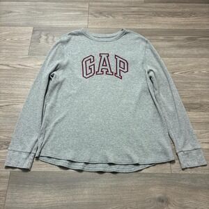 GAP Logo Spell Out Grey Waffle Knit Thermal Long Sleeve T-Shirt Size XXL